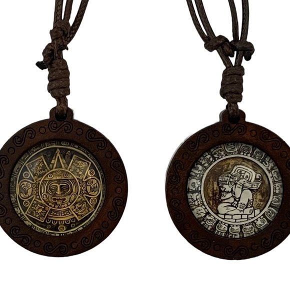 Mayan Necklace Aztec Necklace Mexican Jewelry Maya Calendar Pendant Art - TWO Ne - Picture 1 of 9